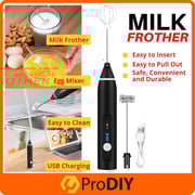 DAT Rechargeable 3 Gear Adjustable Milk Frother Handheld Electric Foam Maker Stainless Steel Whisk Mini Drink Mixer Blender with Art Stencils (Black)