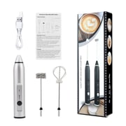 DAT Rechargeable 3 Gear Adjustable Milk Frother Handheld Electric Foam Maker Stainless Steel Whisk Mini Drink Mixer Blender with Art Stencils (Black)