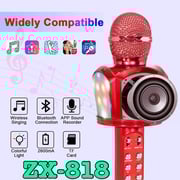 ZX-818  الأزرق الأسنان اللاسلكية مكبر الصوت ميكروفون الكاريوكي دعم  USB / TF CARD / FM RADIO  مع ديسكو ضوء الأزرق الأسنان المتكلم  -  الأحمر
