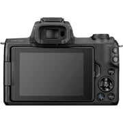 كاميرا كانون رقمية طراز EOS M50 بدون مرآة سوداء مع عدسة EF-M مقاس 15-45 مم مزودة بتقنية STM.