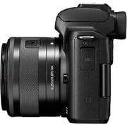 كاميرا كانون رقمية طراز EOS M50 بدون مرآة سوداء مع عدسة EF-M مقاس 15-45 مم مزودة بتقنية STM.