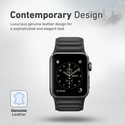 Promate Genuine Leather Band Replacement with Magnetic Lock for Apple Watch 42/44mm, Maglet-44 Black