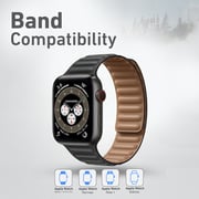 Promate Genuine Leather Band Replacement with Magnetic Lock for Apple Watch 42/44mm, Maglet-44 Black
