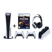 Sony PlayStation 5 Console (CD Version) White - Middle East Version + PS5 Spider-Man Ultimate Edition Game + PS5 PULSE 3D Wireless Headset + PS5 DualSense charging station + PS5 DualSense Wireless Controller