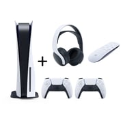 Sony PlayStation 5 Console (CD Version) White - Middle East Version + PS5 PULSE 3D Wireless Headset + PS5 DualSense Wireless Controller + PS5 Media Remote