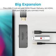 Promate USB-C Hub with 100W Type-C Power Delivery, USB 3.0 Port, 4K HDMI, 3.5mm Port,PadHub-Pro Grey