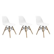 Mahmayi Set of 3 Eames Style Chair with Walnut Wood Legs Eiffel Dining Room Chair - Lounge Chair Without Arms Chair Seat Wooden Wood Eiffel Legged Base Molded Plastic Seat Dining Chair - White