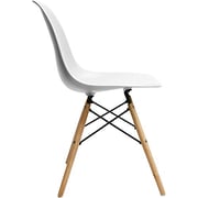 Mahmayi Set of 3 Eames Style Chair with Walnut Wood Legs Eiffel Dining Room Chair - Lounge Chair Without Arms Chair Seat Wooden Wood Eiffel Legged Base Molded Plastic Seat Dining Chair - White