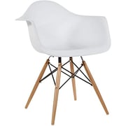 Mahmayi Furniture Set of 3 White - Eames Style Armchair with Natural Wood Legs Eiffel Dining Room Chair - Lounge Chair Arm Chair Arms Chairs Seats Wooden Wood Leg Base Molded Plastic
