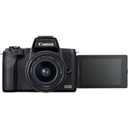 مجموعة هيكل كاميرا كانون رقمية طراز EOS M50 Mark II بدون مرآة أسود مع مزودة بعدسة EF-S مقاس ‎15-45 مم ومثبت صور IS وتقنية STM وفلوجر