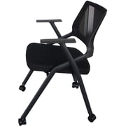 Mahmayi 632L Black Ergonomics Folding Chair Computer Chair, Visitor Chair, Back Rest Chair Visitor Conference Chairs, Heavy Duty Steel Can Hold Upto 150KG(With Wheels)