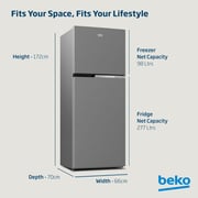 Beko 409L Top Mount Refrigerator, NeoFrost Dual Cooling, Silver - RDNT401XS