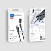 Rock R12 Pd 3a Fast Charging Braided 4 In 1 Cable Universal Type C Kabel Usb C To Usb C Cabo Multi Charger Cables For Iphone 12 100millimeter Black