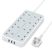 Promate Power Strip With 3250w 8 Ac Outlets, 3 Usb Intellicharge Ports And 4m Cord, Powercord8uk-4m