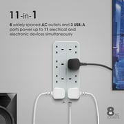 Promate Power Strip With 3250w 8 Ac Outlets, 3 Usb Intellicharge Ports And 4m Cord, Powercord8uk-4m