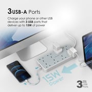 Promate Power Strip With 3250w 8 Ac Outlets, 3 Usb Intellicharge Ports And 4m Cord, Powercord8uk-4m
