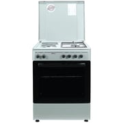 Nobel Gas & Electric Cooker Silver 60x60 cm 2 Gas Burners 2 Hot Plate Electric Oven Enamel Grids Lid - NGC7222
