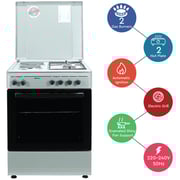 Nobel Gas & Electric Cooker Silver 60x60 cm 2 Gas Burners 2 Hot Plate Electric Oven Enamel Grids Lid - NGC7222