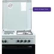 Nobel Gas & Electric Cooker Silver 60x60 cm 2 Gas Burners 2 Hot Plate Electric Oven Enamel Grids Lid - NGC7222