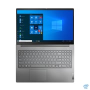 لاب توب لينوفو ثينك بوك 15 الجيل الثاني معالج كور i3-1115G4 بسرعة 3.00 جيجاهرتز ذاكرة رام 4 جيجابايت ومساحة 256 جيجابايت لمحرك أقراص SSD وبطاقة رسومات إنتل UHD ونظام تشغيل دوس شاشة 15.6 بوصة دقة كاملة الوضوح لون رمادي معدني