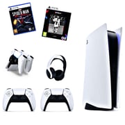 Sony PlayStation 5 (CD Version) Console White + Extra Controller + Headset + Dualsense Charger + 2 Games (Fifa 21 - English + Spiderman Miles Morales)