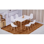 Mahmayi Cenare 7 Piece Dining Set For Kitchen, 140 X 80 Dining Table With 6 Dsw Plastic Chair, Dining Room Set Lounge Set, Eiffel Legged Base Molded Plastic Seat Shell Top Side Chairs White