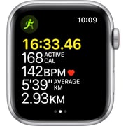 Apple Watch SE GPS + Cellular 40 ملم هيكل فضي من الألومنيوم باللون الأزرق / حزام رياضي أخضر موس
