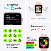 Apple Watch SE GPS + Cellular 44 ملم هيكل فضي من الألومنيوم باللون الأزرق / حزام رياضي أخضر موس