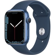 Apple Watch Series 7 GPS ، هيكل من الألومنيوم الأزرق مقاس 41 ملم مع حزام رياضي أزرق Abyss - عادي