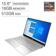 Hp Pavilion 15-eh1075cl Laptop With 15.6inch Fhd Ips Touch, Amd Ryzen 7-5700u- Processor, 16gb Ram, 512gb Ssd Windows 10 Home, Amd Radeon Graphics, Silver English Keyboard