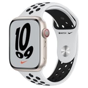 Apple Watch Nike Series 7 GPS + Cellular, 45mm Starlight Aluminium Case with Pure Platinum/Black Nike Sport Band - Middle East Version