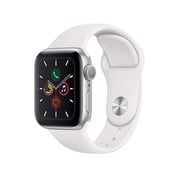 Apple Watch Series 5 Gps + Cellular 44 مم بهيكل فضي من الألمنيوم حزام أبيض