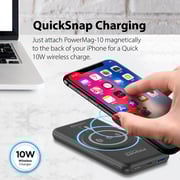 Promate Magnetic Wireless Power Bank For Iphone 12, 10000mah Magnetic 10w Qi Wireless Mag-safe Battery Pack With 20w Usb-c Power Delivery 2-way Charging Port And Qc 3.0 Fast Charging Port For Iphone 12, Samsung, Ipad Pro, Powermag-10 Black