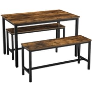 Mahmayi Dining Table With 2 Benches, 3 Pieces Set, Kitchen Table Of 110 X 70 X 75 Cm, 2 Benches Of 97 X 30 X 50 Cm Each, Steel Frame, Industrial Design, Rustic Brown And Black Kdt070b01