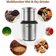 Biolomix 2-in-1 Wet And Dry Double Cups 300w Electric Spices And Coffee Bean Grinder Stainless Steel Body And Miller Blades