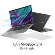 ASUS VivoBook S14 (2020) Laptop - AMD Ryzen 7-4700U / 14inch FHD / 8GB RAM / 512GB SSD / Shared AMD Radeon Graphics / Windows 10 Home / English & Arabic Keyboard / Indie Black / Middle East Version - [M433IA-EB488T]