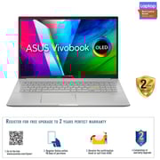 لاب توب أسوس فيفو بوك 15 OLED K513EQ-OLED107T - Core i7 2.8GHz 16 جيجابايت 1TB 2 جيجابايت Win10 15.6 بوصة FHD لوحة مفاتيح إنجليزي / عربي باللون الفضي