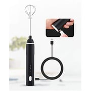 Milk Frother Handheld Electric Blender Mixer, Usb Rechargeable 3 Speeds Electric Milk Foam Maker Immersion Stainless Blender With 2 Whisks For Bulletproof Coffee,mini Foamer For Cappuccino,lattes, Matcha, Hot Chocolate (black)