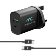 Mycandy Dual Port Wall Charger with USB-C Cable 1m Black