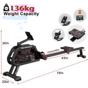 Sky Land Water Rowing Machine Smooth & Quiet With Bluetooth App,equip With Gadget Support,soft Seat,lcd Digital Monitor & Max User Weight 130kgs. Max Height 6.56 Ft. Gm 8143, Black-red