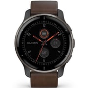 Garmin 0100249615 VENU 2 Plus GPS Smart Watch Slate Stainless Steel Bezel W/Slate Case Brown and Leather Band