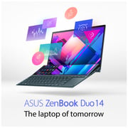 لاب توب ASUS Zenbook Duo 14 Creator - معالج Core i7 من الجيل الحادي عشر (2.9 جيجاهرتز)، ذاكرة رام 16 جيجابايت، ذاكرة تخزين داخلية 1 تيرابايت، نظام تشغيل Win11، شاشة 14 بوصة FHD، لون أزرق سيليستيال، لوحة مفاتيح إنجليزي / عربي، طراز UX482EGR-HY373W