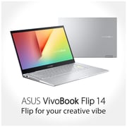 ASUS VivoBook Flip 14 (2020) Laptop - 11th Gen / Intel Core i5-1135G7 / 14inch FHD / 8GB RAM / 512GB SSD / 4GB Intel Iris Xe Max Graphics / Windows 11 Home / English & Arabic Keyboard / Silver / Middle East Version - [TP470EZ-EC087W]