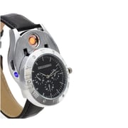 Men's Leather Analog Lighter Watch