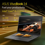 ASUS Vivobook 14 Slim Laptop - 11th Gen Core i5 2.4GHz 8GB 512GB 2GB 14inch FHD Win11 Black English/Arabic Keyboard K413EQ EB472W (2022) Middle East Version