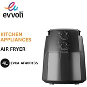 evvoli Air fryer 4 Litre No Pre-Heat Needed No-Oil Frying Fast Crispy And Healthy Temperature Control 1500W - EVKA-AF4001BS Black