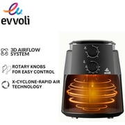 evvoli Air fryer 4 Litre No Pre-Heat Needed No-Oil Frying Fast Crispy And Healthy Temperature Control 1500W - EVKA-AF4001BS Black