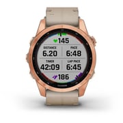 Garmin 010-02539-35 Fenix 7S Sapphire Solar Smart Watch with Limestone Leather Band Rose Gold Titanium