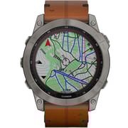 Garmin Fenix 7X Sapphire Solar Smart Watch Titanium with Chestnut Leather Band 51mm 010-02541-19