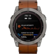 Garmin Fenix 7X Sapphire Solar Smart Watch Titanium with Chestnut Leather Band 51mm 010-02541-19